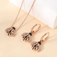 Ensemble collier et boucles d'oreilles en argent sterling 925 ChuYao, motif coccinelle, zircon, plaqué or rose, bijoux pour femmes, cadeau