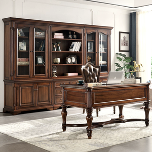 Muebles de Oficina de Lujo de Alta Calidad, Librería Combinada de Madera Sólida, Vitrina de Pared para Sala de Estar <span class=keywords><strong>con</strong></span> Puertas de Vidrio y <span class=keywords><strong>Cajones</strong></span> para Villa - Product Image 1