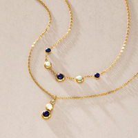 Collier empilable en acier inoxydable plaqué or 18 carats avec lapis-lazuli, hypoallergénique, étanche, bijoux classiques pour femmes, vente en gros