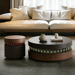 Table basse moderne en noyer, style <span class=keywords><strong>vintage</strong></span> italien, haut de gamme, créative, ronde, en bois, pour salon. - Product Image 3