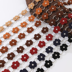 Boho Flower Waist Chain <strong>Belt</strong> for Women Sweet Suede Floral Metal Link Cinch <strong>Belt</strong> Summer Beach Dress Decorative Tassel Skinny <strong>Belt</strong> - Product Image 2