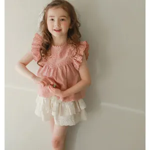 Pakaian anak-anak Korea Musim Panas 2024 celana rok renda Multi lapisan bayi perempuan Hollow Out celana anak perempuan 2-12 tahun