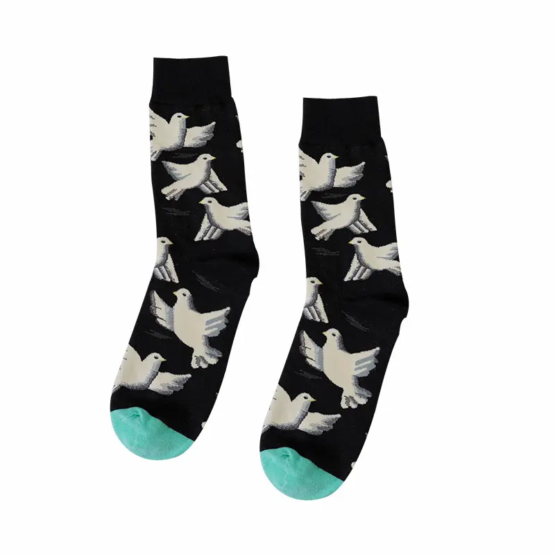 China Fabricante Design personalizado arte flor pássaro algodão cor vestido homens meias meias personalizadas
