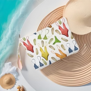 Borsa Cosmetica da Viaggio Leggera e Portatile con Cerniera, Colorata, con Stampa di Infradito e Costume da Bagno, con Manico, per Donna - Product Image 1