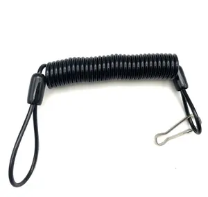 Black PU spring coil lanyards strap with Pig Bile Buckle for hanging Medicine package