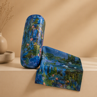 Étui rigide pour lunettes avec impression artistique, avec chiffon de nettoyage en microfibre, fermeture éclair, pour le rangement des lunettes pour les voyages quotidiens