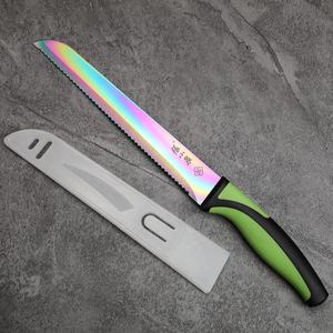 Ensemble de couteaux de cuisine 5 <span class=keywords><strong>ernesto</strong></span> en acier inoxydable revêtu de titane lames arc-en-ciel Chef Santoku pain Steak sculpture poignée verte - Product Image 5