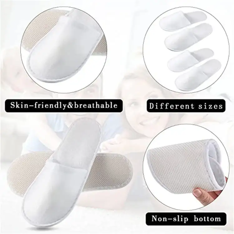 Groothandel Hoge Kwaliteit Anti-Slip Unisex Geurloze Fleece Witte Eco Vriendelijke Bulk Gast Wegwerp Hotel Slippers Luxe Voor Hotel