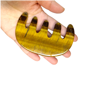 Peine de Piedra Ojo de Tigre Natural para Masaje del Cuero Cabelludo, Cuidado de la Salud Meridiana, Herramienta de Belleza con Mango Retro para Raspado - Product Image 3