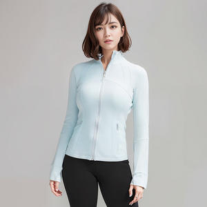 <span class=keywords><strong>LULU</strong></span> Chaqueta Con Cremallera Veste de sport de yoga Manteau stretch en nylon pour femmes <span class=keywords><strong>Cardigan</strong></span> à fermeture éclair Manches longues Slim Fit Fitness Top - Product Image 1