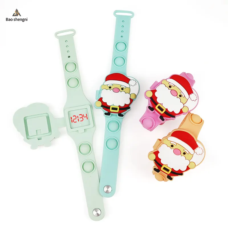 Silicone camouflage flip digital led watch bubble fashion squeeze watch toy cartoon Santa Claus