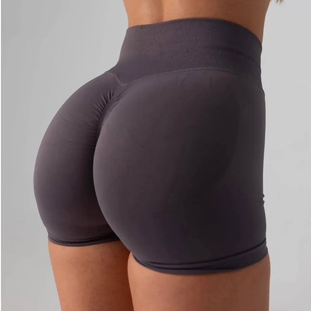 Özel logo spor popo kaldırma fit yoga dikişsiz ezme spor kadın tayt kısa legging egzersiz şortu