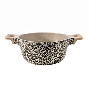 Casserole en aluminium moulé sous pression à imprimé léopard OEM, revêtement céramique antiadhésif, poignée en bois, couvercle en verre, sans PFOA, logo personnalisé, pot à soupe - Product Image 3