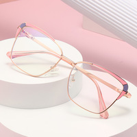 7149 Nouvelles Lunettes Anti-Lumière Bleue Oeil de Chat Bleues Style Européen et Américain Polyvalentes Sans Correction TR90 Miroir Plat Diamant