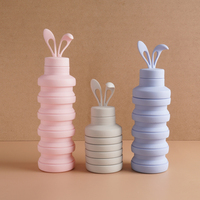 Bouteille d'eau en silicone de qualité alimentaire, réutilisable, mignonne, pour filles et enfants, avec couvercle anti-fuite, sans BPA, personnalisable avec logo, vente en gros