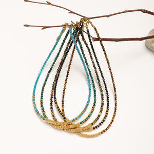Vintage Minimalist Multi-color Natural Stone Handmade Beads Gold Brass <strong>Necklace</strong> for Women Fashion Jewelry - Product Image 2