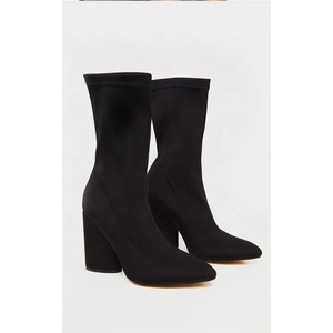 Solide Noir Lycra Supérieur Mi-<span class=keywords><strong>mollet</strong></span> Slip-on <span class=keywords><strong>Femme</strong></span> Bottes D'hiver Mode Bout Pointu Bottes <span class=keywords><strong>Grande</strong></span> <span class=keywords><strong>Taille</strong></span> 43 chunky Talon Bottines - Product Image 6