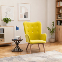 Fauteuil d'appoint moderne en velours jaune Chaise de loisirs tuftée à oreilles avec pieds en bois et accoudoirs pour le salon, la chambre et le bureau
