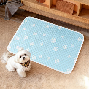 Cute Blue Paw Print Pet Mat Rectangle Textile Cooling Pad for Dogs All Seasons Breathable Non-slip - Product Image 1