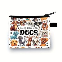 Monederos de mezclilla con diseño de animales de dibujos animados, bolsas de almacenamiento multiusos con cremallera