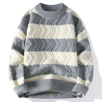 Pull tricoté personnalisé pour homme, col rond, en laine/acrylique, chaud, anti-boulochage, motif intarsia, idéal pour l'hiver