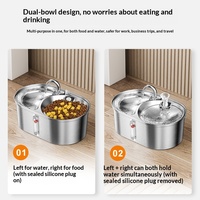 Fontaine à eau intelligente ovale en acier inoxydable pour animaux de compagnie, design détachable, capacité de 3 L, étanche IPX8, adaptateur compatible pour chats