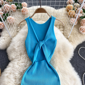 Robe Longue en Maille Tricotée Sexy Tendance Unie <span class=keywords><strong>Sans</strong></span> Manches Extensible Ajustée pour Femme Vente en Gros - Product Image 2