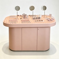 Comptoir de présentation de cosmétiques sur mesure de qualité supérieure avec éclairage LED, en matériaux MDF/métal/acrylique, pour la mode