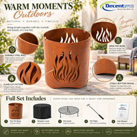 Brasero en acier Corten, finition rouille rustique, design cylindrique avec découpe flamme, pour jardin et terrasse extérieurs