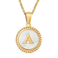 Collar de Moda con Colgante de Letra Inicial, Chapado en Oro de 18k, con Cadena de Acero Inoxidable y Concha Redonda