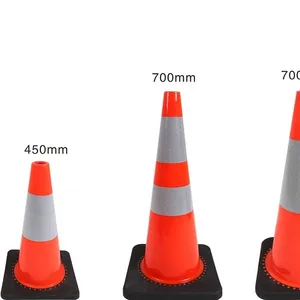 450mm height Solid Orange Flexible Reflective PVC Traffic Safety Cones with black base for Safety