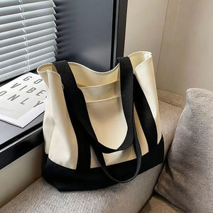 Sac à provisions durable structuré avec logo imprimé personnalisé Sac fourre-tout en toile de coton épais réutilisable avec poche extérieure - Product Image 5