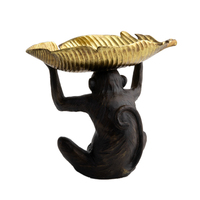 Statue d'un singe en Bronze coloré, avec feuille, en résine, bol de fruits de cuisine