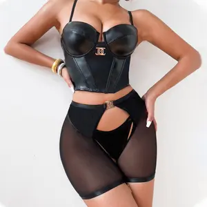 Hot girl's hipster slim control hot sexy bra briefs sets black nighty lingerie set