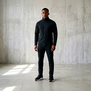 Black Men Softshell <b>Jacket</b> and Pants Set Lightweight <b>Zip</b> <b>Up</b> Outdoor Wear Running Training Outfit - Product Image 1