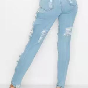 Oferta Caliente: Jeans Ajustados de Mujer de Alta Calidad a Bajo Precio, Casuales y Sexys, 100% Algodón, Lavado Ácido, Desgastados, de Talle Alto - Product Image 3