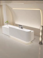 Comptoir d'accueil en forme de L blanc crème avec LED, comptoir d'accueil minimaliste pour salon, clinique médicale, comptoir de caisse d'angle avec bande lumineuse