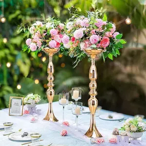 Masa süsü aksesuarları gümüş altın Metal çiçek uzun boylu çiçek vazo düğün Centerpiece standı