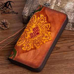 AndoBag Long <b>Wallet</b> for Women Genuine Cow Leather Vintage Card Holder Female Zipper Clutch <b>Phone</b> <b>Purse</b> Cowhide - Product Image 1