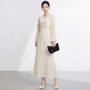 PY 2026 New Arrival Plus Size Formal Miyake Pleated <b>Chiffon</b> Crew Neck Regular Sleeve Tiered A-Line <b>Maxi</b> <b>Dress</b> ODM Bulk Clothing - Product Image 2
