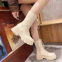 Bottes mi-mollet en cuir PU pour femme, style western, respirantes, résistantes, à lacets et fermeture éclair, idéales pour l'hiver – Vente en gros