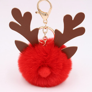 Porte-clés en fausse fourrure de renard doux et moelleux Porte-clés en peluche avec <span class=keywords><strong>pompon</strong></span> de cerf de Noël Porte-clés à breloques pour sac à main Décoration de Noël - Product Image 6