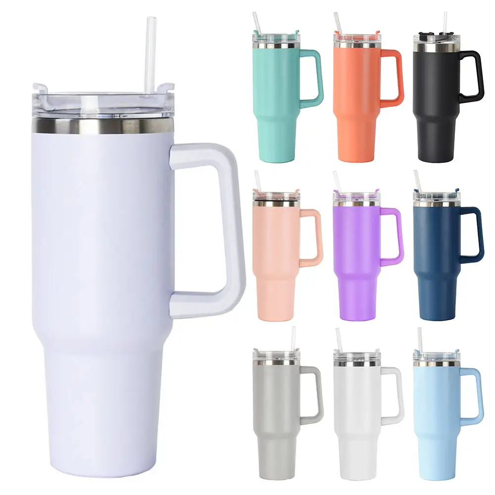 Custom logo 40 oz regular tumbler vacuum insulated travel mug stainless steel stanleys cup with handle