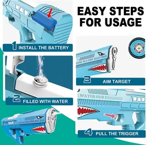 Shark-pistola de agua eléctrica para niños y adultos, juguete de pistola de agua automática con batería, súper absorbente, resistente al agua, potente