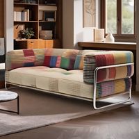 Sofá Individual de Estilo Étnico con Estructura Metálica, Relleno de Esponja, Funda de Franela Lavable y Extraíble, para Apartamentos Pequeños, Sala de Estar o Dormitorio