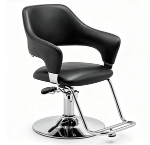 Modern Barber Chair Faux <b>Leather</b> Seat Hydraulic Pump Adjustable Height Round Base Salon Furniture Contemporary Design - Product Image 1