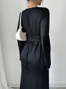 <b>Muslim</b> Simple Modest <b>Dress</b> Solid Color Satin Elegant Casual Abaya <b>Muslim</b> <b>Dress</b> <b>for</b> <b>Women</b> - Product Image 2