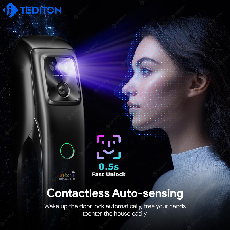 Tediton Active Video Intercom Full Automatic Tuys Wifi Face Recognition Smart Door Lock With Camera and Fingerprint · image 6