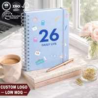 Carnet de notes personnalisable 2026 bleu à couverture rigide A5, design coloré exclusif, reliure spirale, journal hebdomadaire, mensuel et quotidien