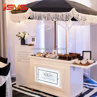 Carrito de Dulces Moderno Personalizado SMS con Luz Blanca para Exhibición de Snacks, de Madera, para Bodas y Fiestas en Interiores y Exteriores